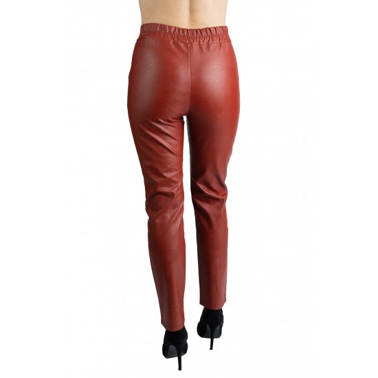 Pantaloni Dama Din Piele Ecologica Caramiziu Luna